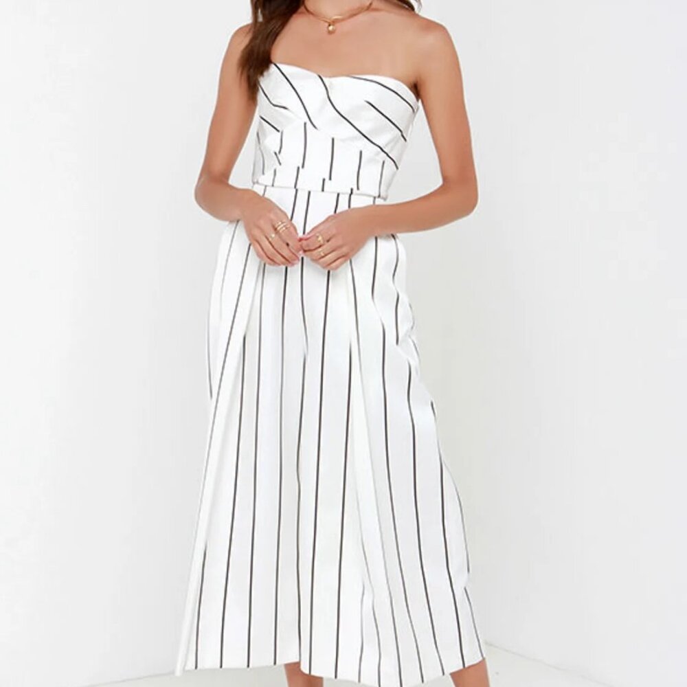 Keepsake Satin Striped Strapless Jumpsuit